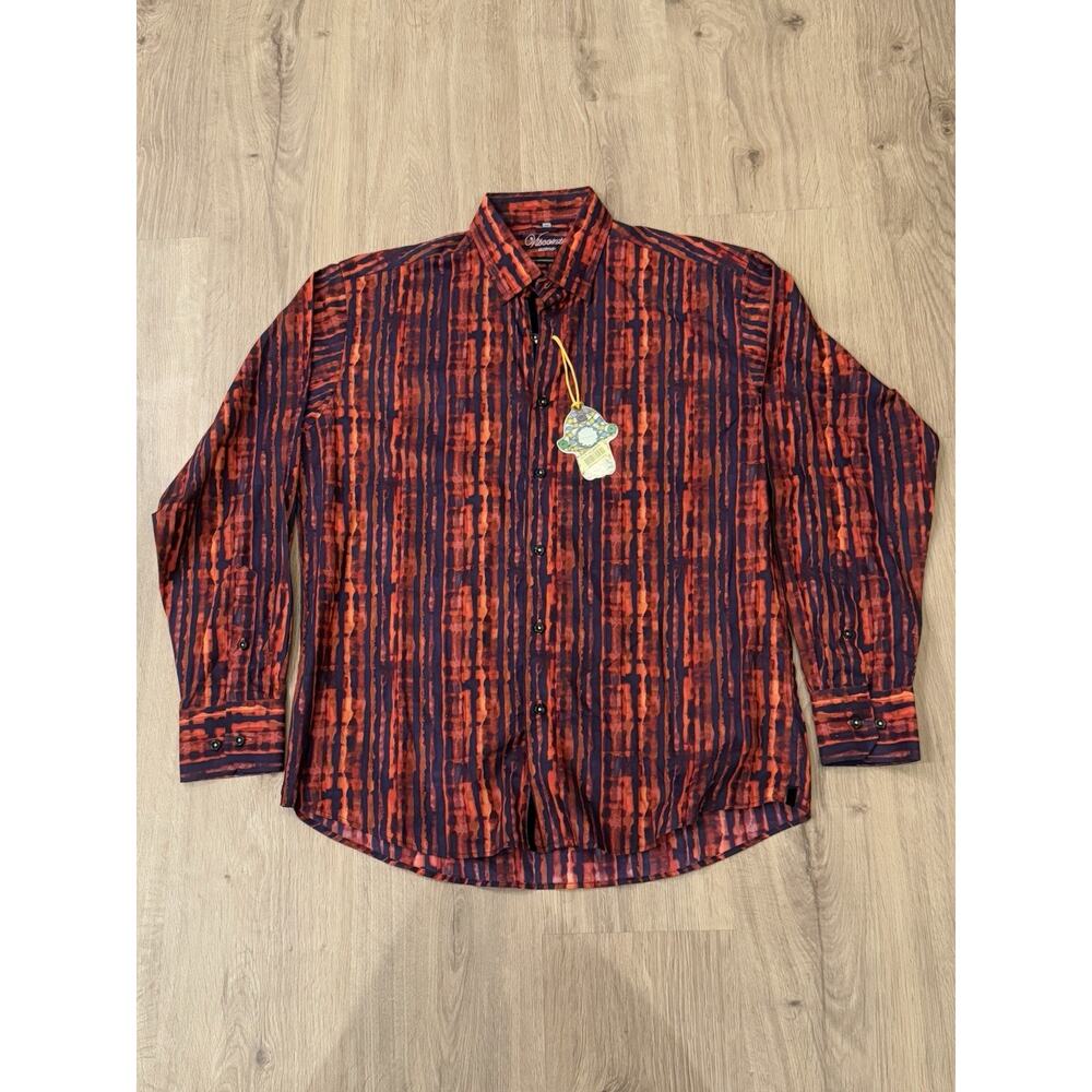 New Visconti Orange Purple Tie Dye Look Designer Cotton Long-sleeve Shirt M